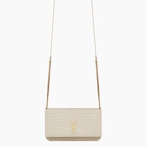 Saint Laurent Cream Croc-Embossed Bag